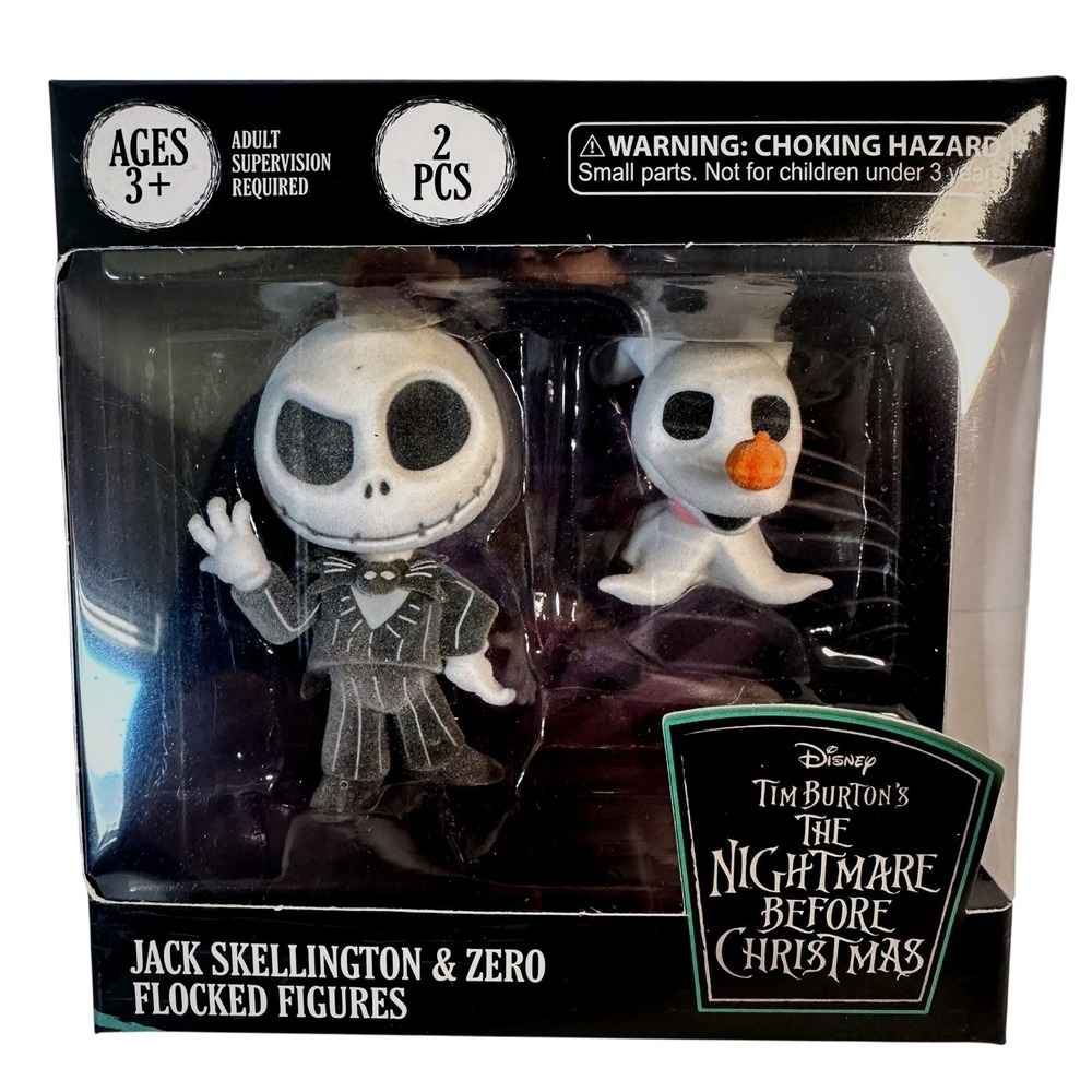 Disney Nightmare Before Christmas Jack Skellington Zero Flocked Figures Set New